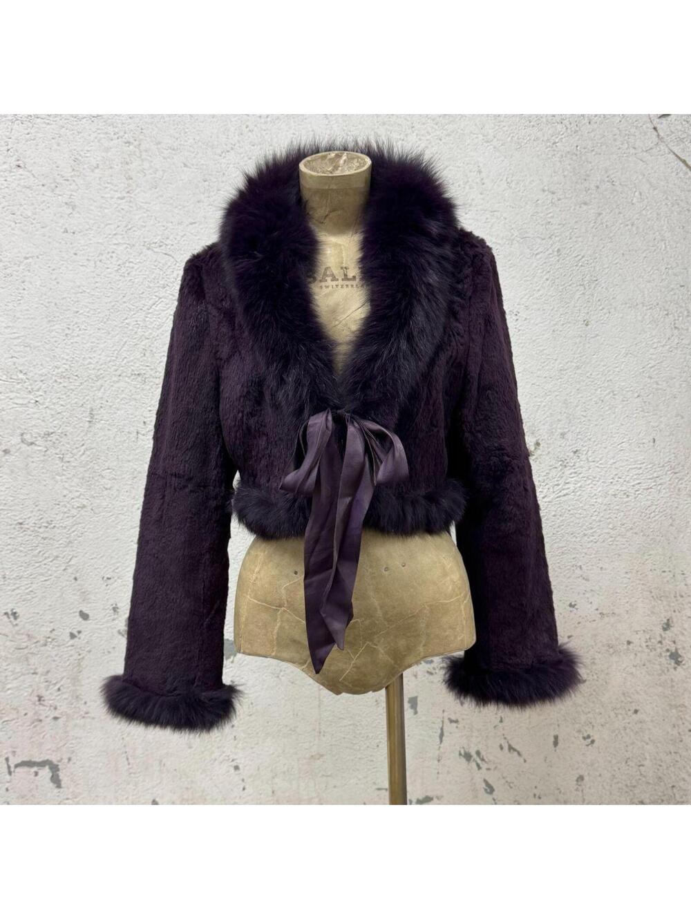 Vintage Y2K Deep Purple Rabbit & Fox Fur Crop Bolero Jacket